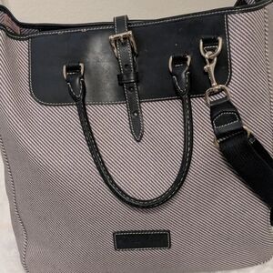 Vintage Dooney & Bourke Purple White Canvas Satchel Black Leather Trim Shoulder